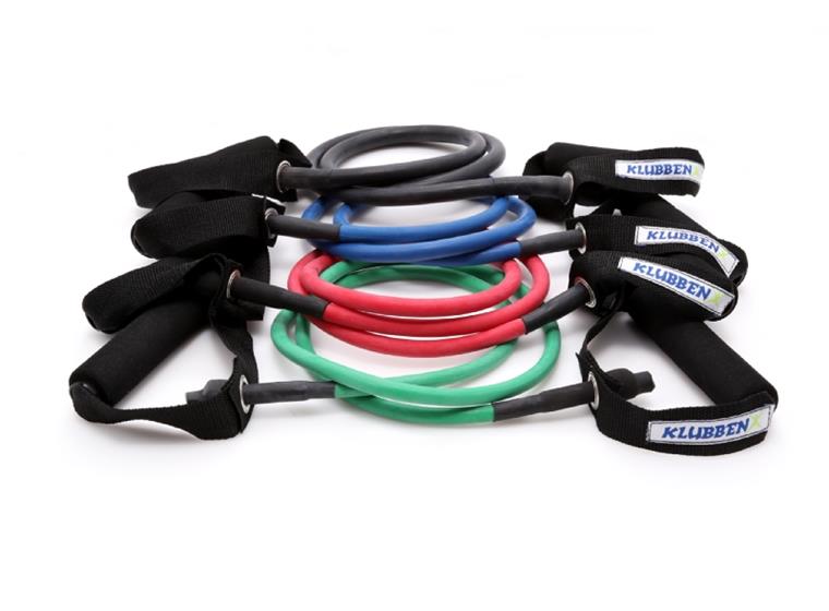 Träningsband Exertube med handtag 4pk Paket med 4 band med olika styrkor